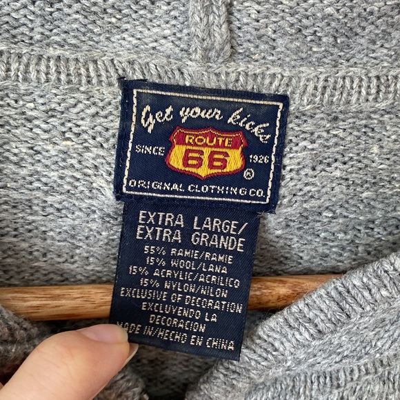 Vintage Route 66 Original Clothing Co Sweater Blue and Grey Zipper with Hood - Picture 4 of 9